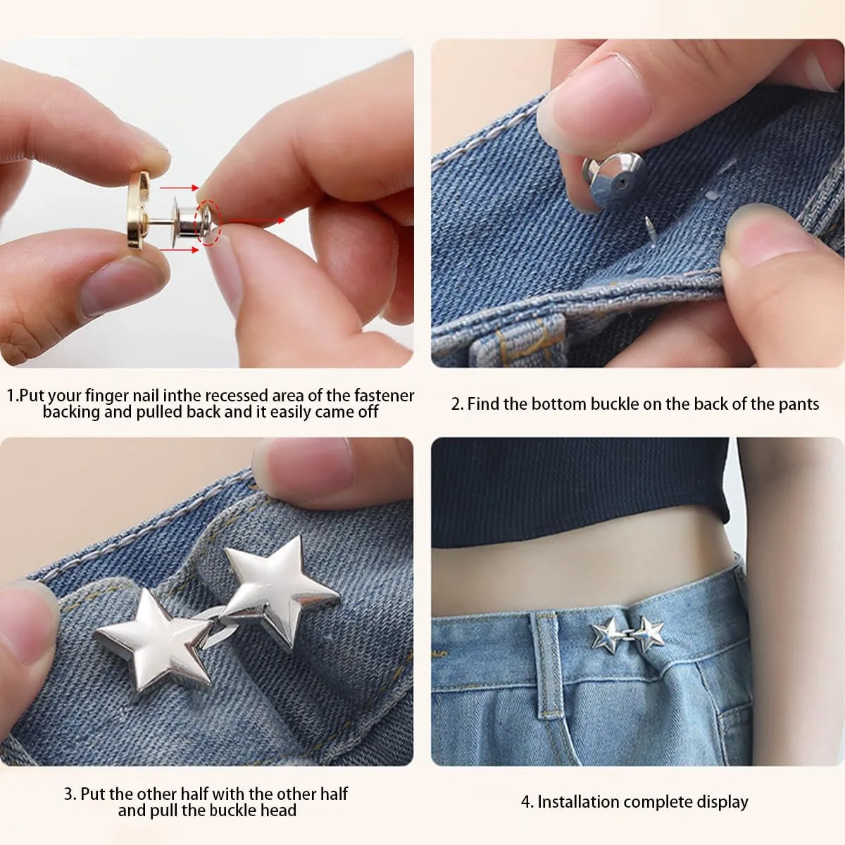 12 Set Star Adjustable No Sewing Required Stud Buttons