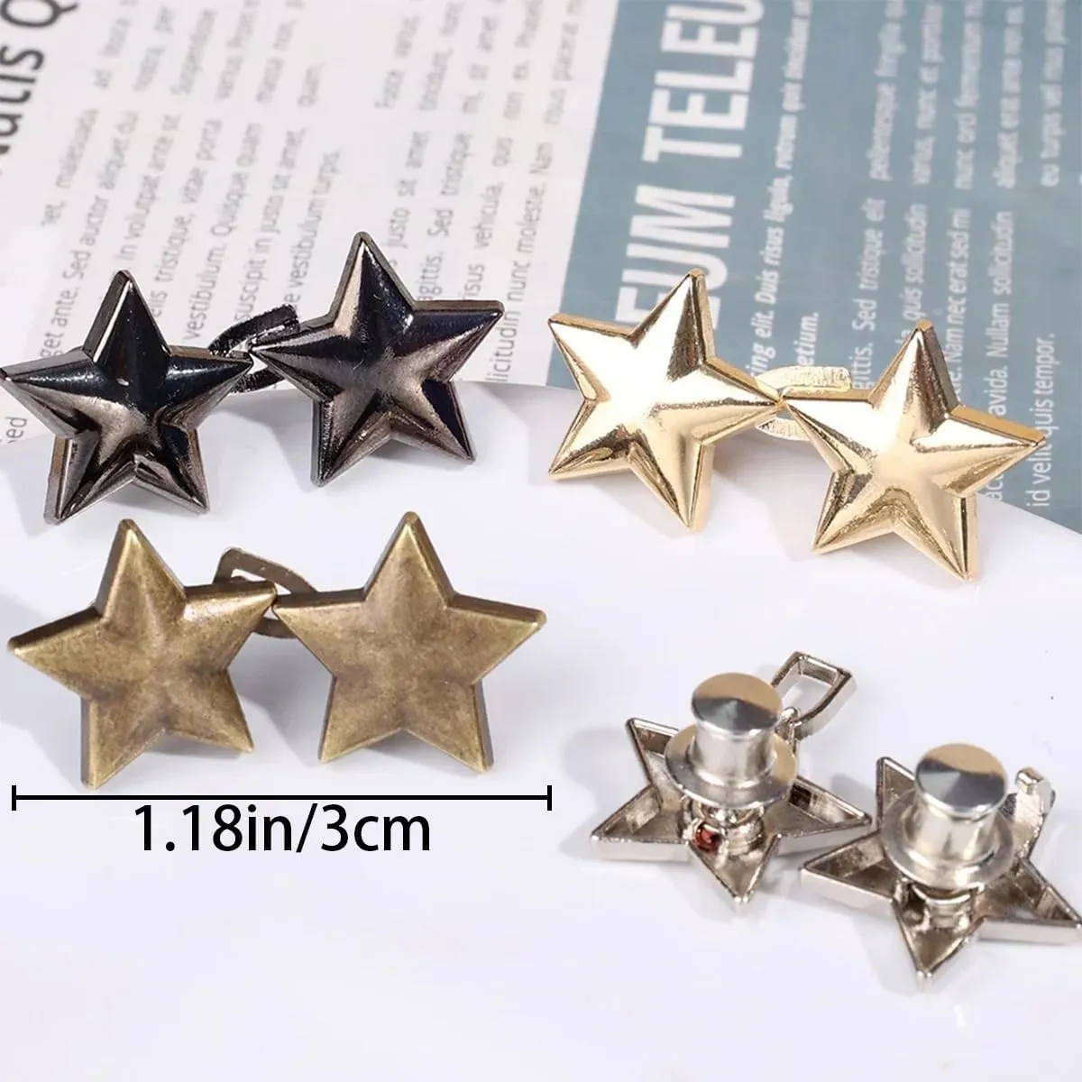 12 Set Star Adjustable No Sewing Required Stud Buttons