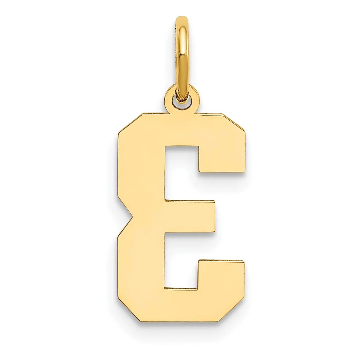 14K Yellow Gold Polished Finish Medium Size Number 3 Charm Pendant