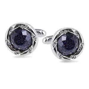 17mm Silver-Tone Luxury Cufflinks with Blue Sandstone