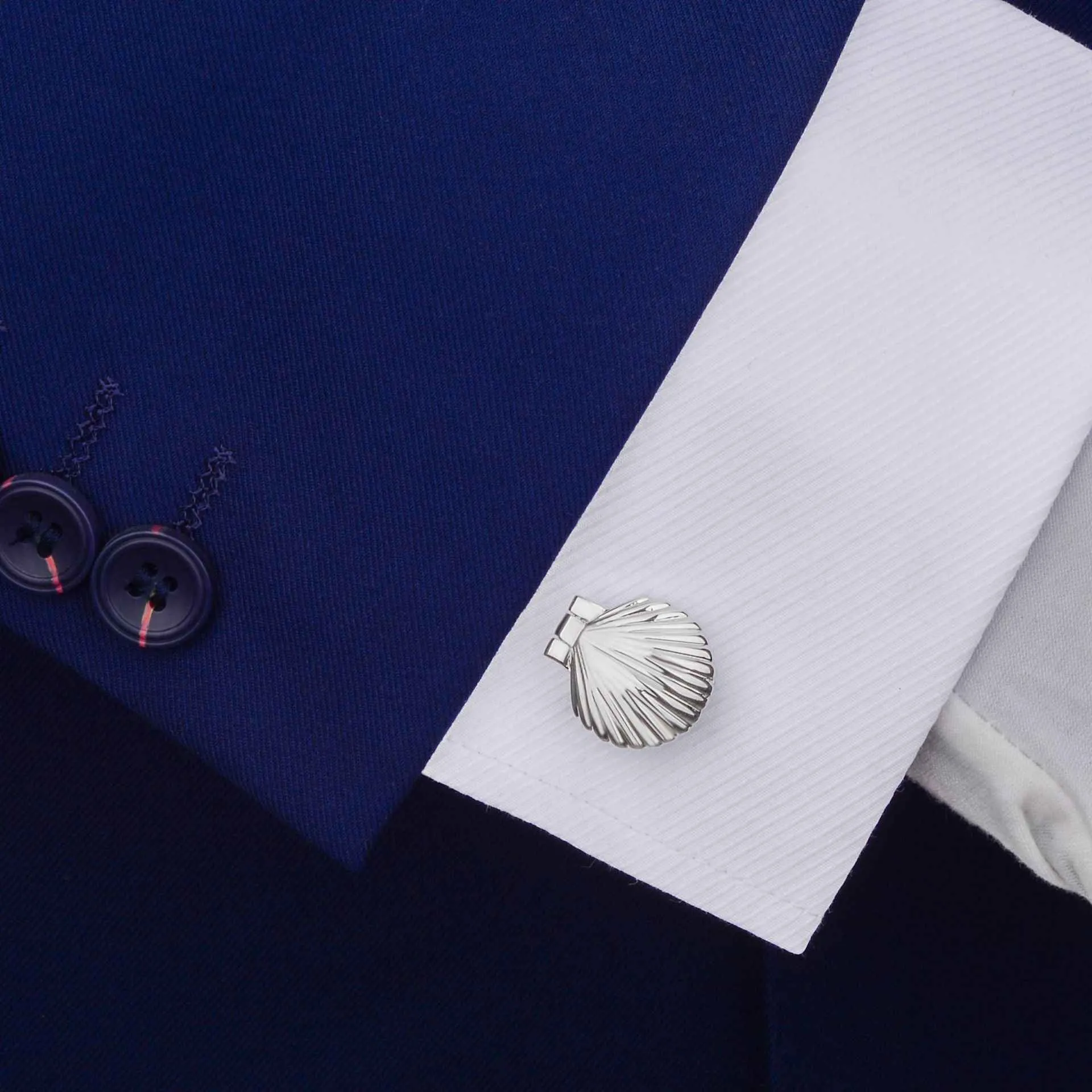 21mm Silver-Tone Shell-Shaped Cufflinks