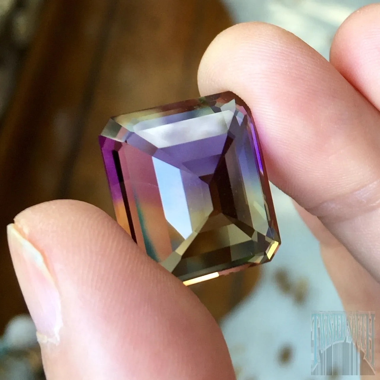 27.78 ct. Ametrine, Top Quality, Emerald Cut, Flawless, Bolivia, Top Color Showing Rare Ultra Deep Purple, Golden-Yellow, Pinkish Purple, Blue