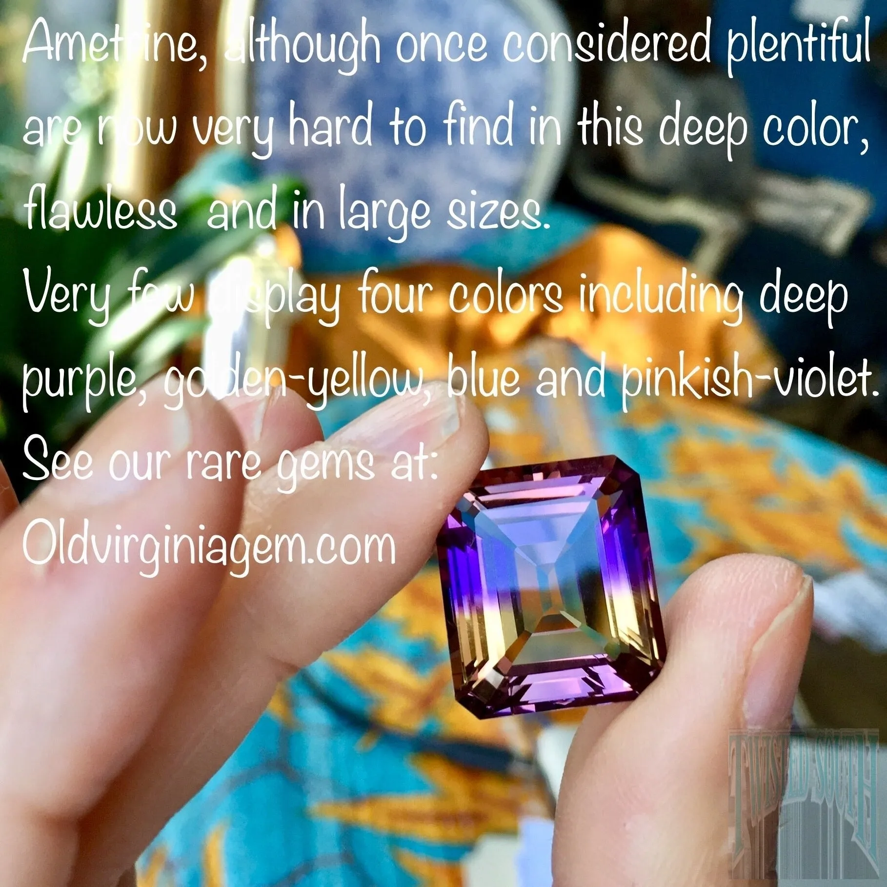 27.78 ct. Ametrine, Top Quality, Emerald Cut, Flawless, Bolivia, Top Color Showing Rare Ultra Deep Purple, Golden-Yellow, Pinkish Purple, Blue