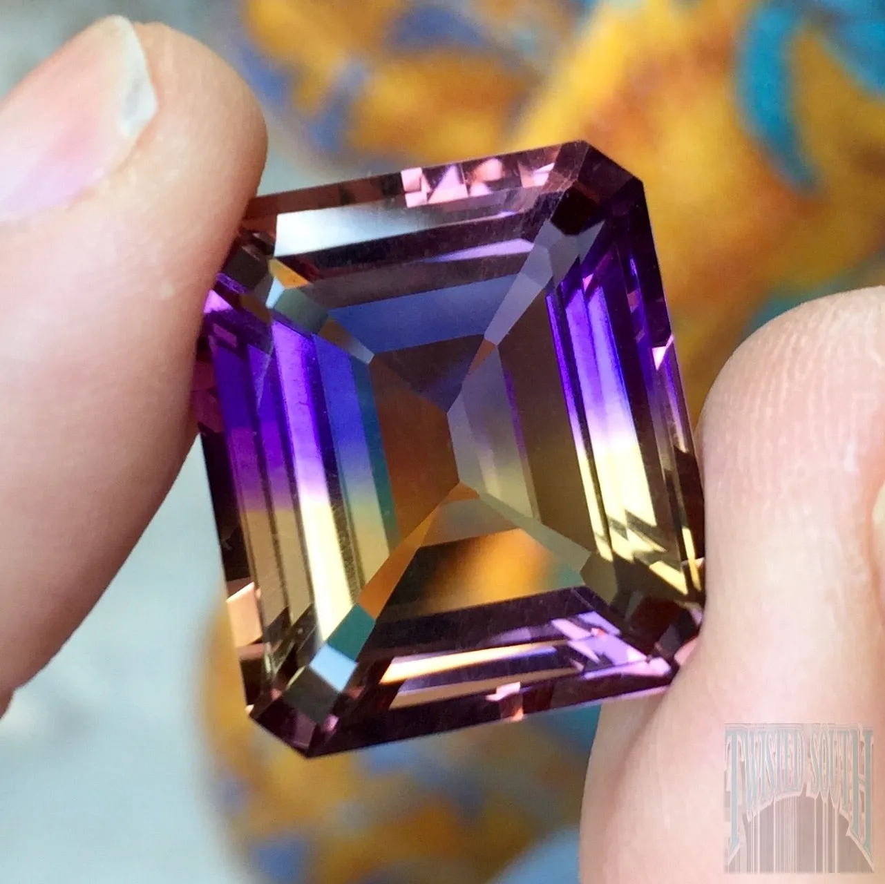 27.78 ct. Ametrine, Top Quality, Emerald Cut, Flawless, Bolivia, Top Color Showing Rare Ultra Deep Purple, Golden-Yellow, Pinkish Purple, Blue