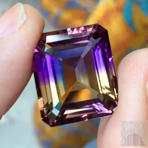 27.78 ct. Ametrine, Top Quality, Emerald Cut, Flawless, Bolivia, Top Color Showing Rare Ultra Deep Purple, Golden-Yellow, Pinkish Purple, Blue