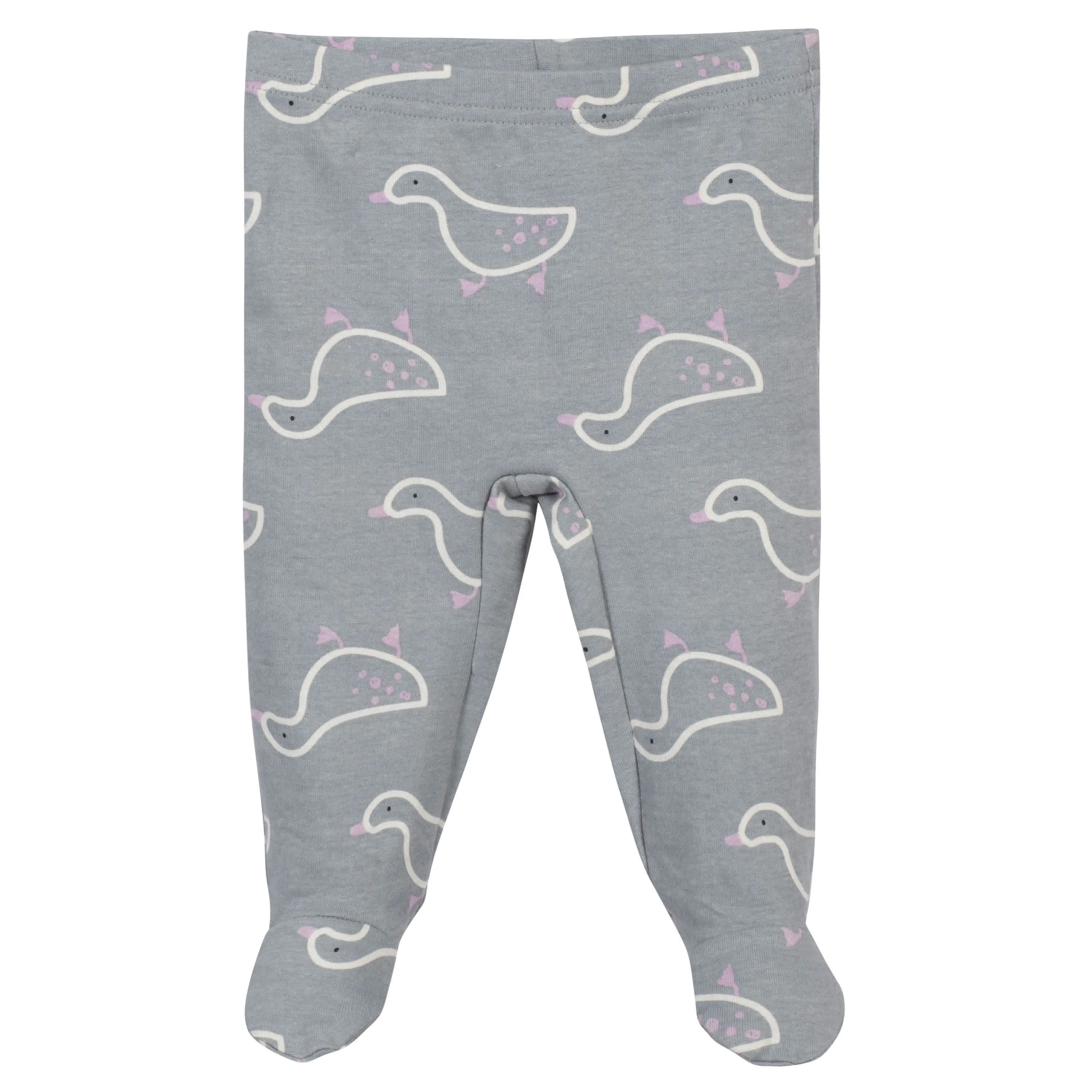 3-Piece Baby Girls Comfy Stretch Ducklings Shirt, Footed Pant and Cap Set