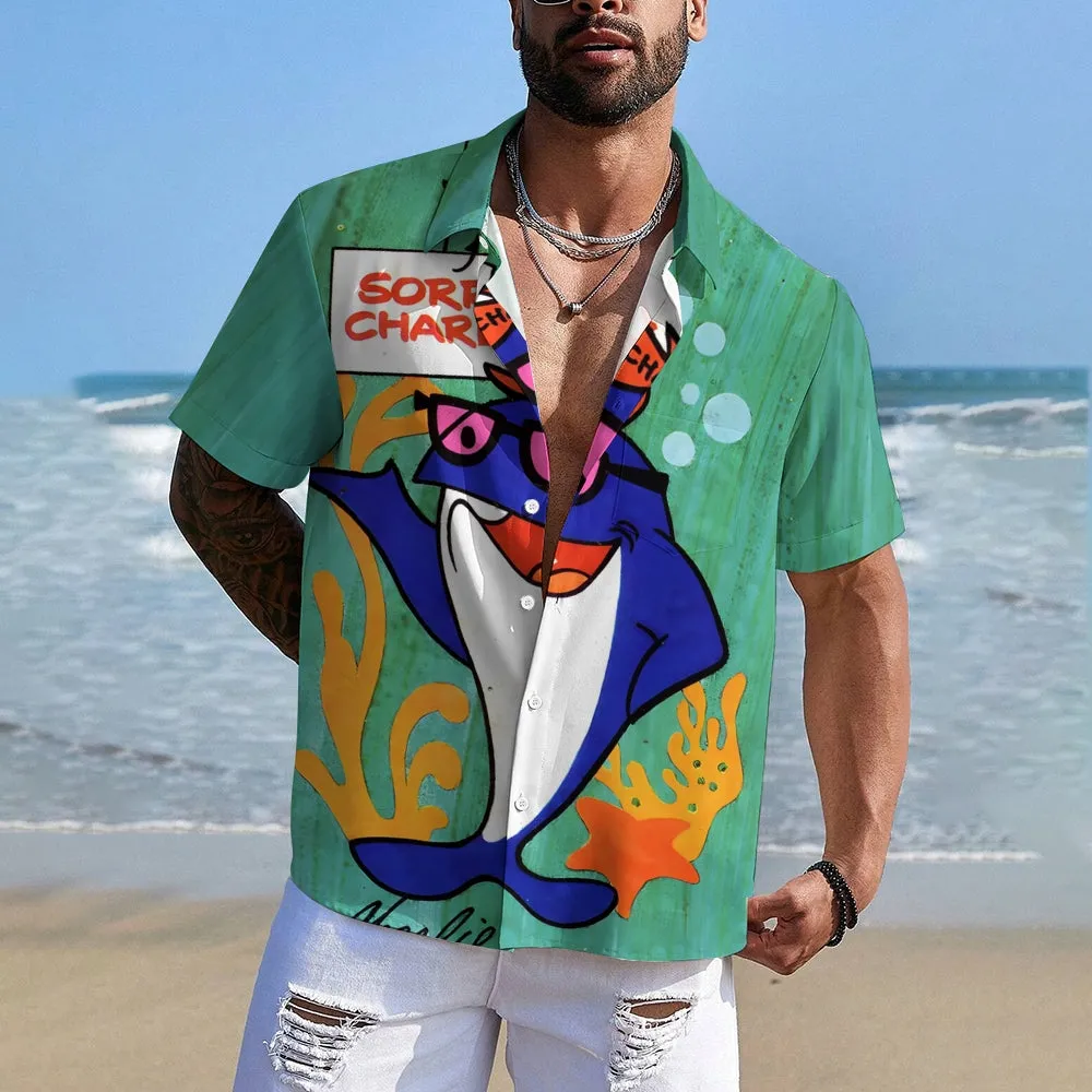 70s Retro Tuna Cartoon Print Hawaiian Short Sleeve Shirt 2412008274