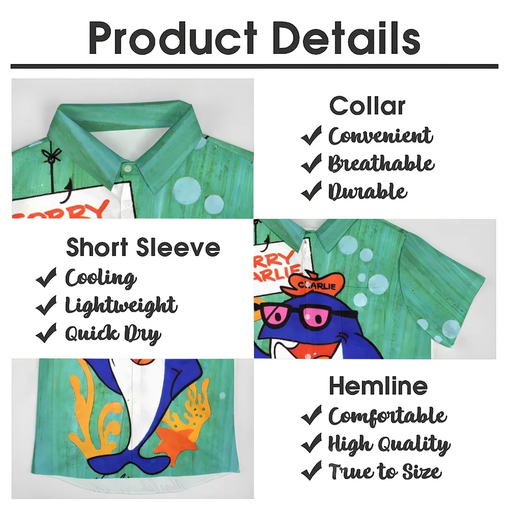70s Retro Tuna Cartoon Print Hawaiian Short Sleeve Shirt 2412008274
