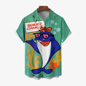 70s Retro Tuna Cartoon Print Hawaiian Short Sleeve Shirt 2412008274