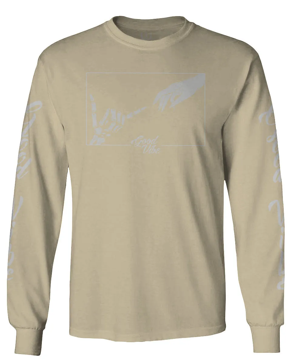 Aesthetic Good Vibe Bones Hand Shaka Cool Vintage Hipster Graphic Michelangelo Art mens Long sleeve t shirt