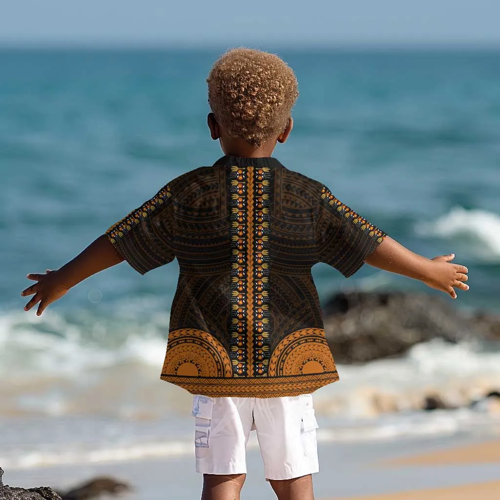 African Dashiki and Polynesian Pattern Kid Hawaiian Shirt Gold LT9