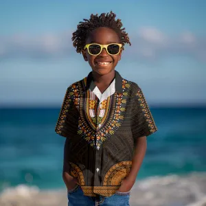 African Dashiki and Polynesian Pattern Kid Hawaiian Shirt Gold LT9