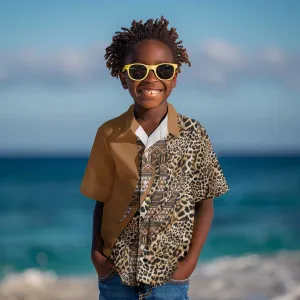 Afro Leopard Mix Native Tribal Pattern Kid Hawaiian Shirt LT9