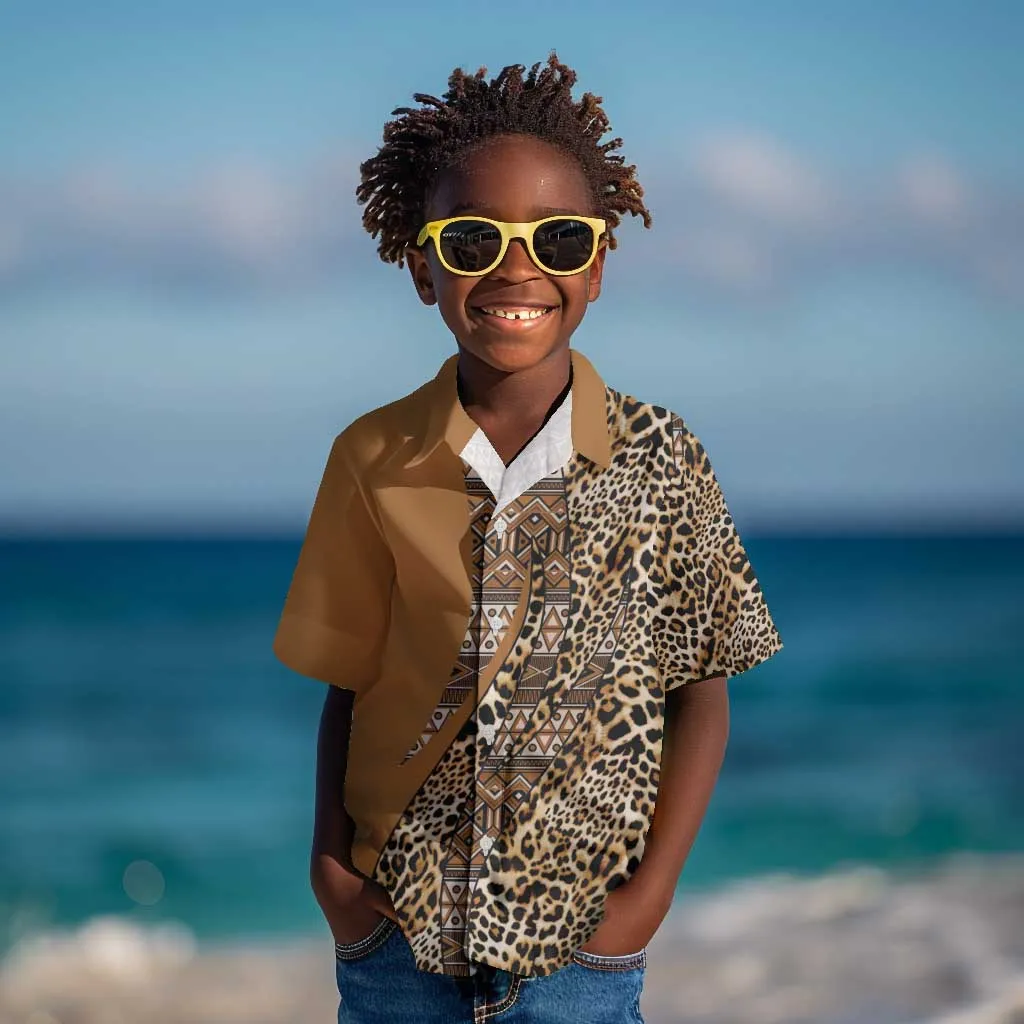 Afro Leopard Mix Native Tribal Pattern Kid Hawaiian Shirt LT9