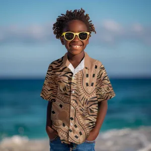 Afro Tiger Mix Dashiki Tribal Pattern Kid Hawaiian Shirt LT9