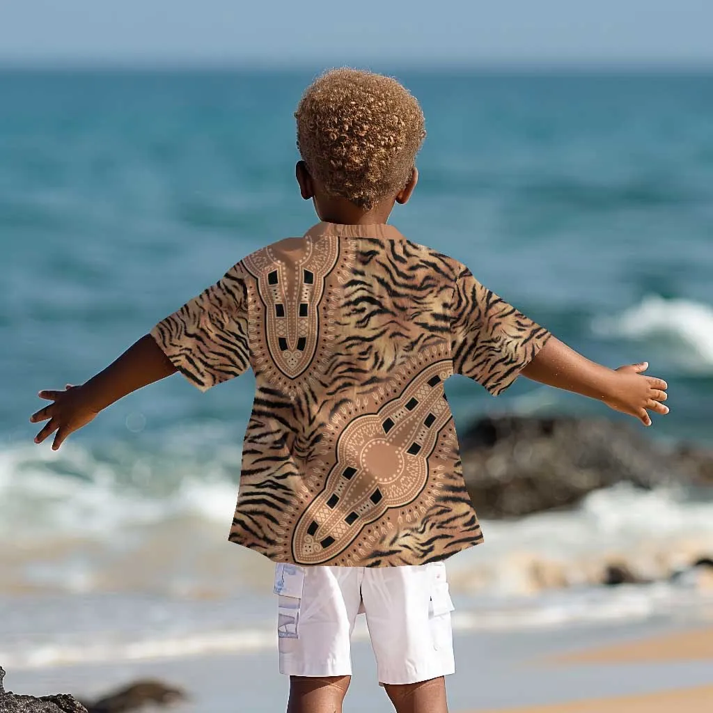 Afro Tiger Mix Dashiki Tribal Pattern Kid Hawaiian Shirt LT9