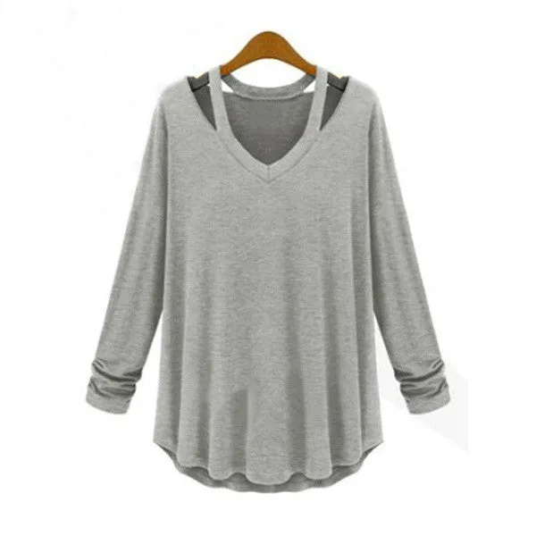 Arrival Women Loose Casual Trendy Shirt Off Shoulder Long Sleeve V-Neck Tops Blouse Plus Size S-5XL 3 Colors