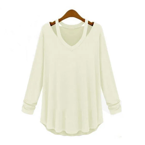 Arrival Women Loose Casual Trendy Shirt Off Shoulder Long Sleeve V-Neck Tops Blouse Plus Size S-5XL 3 Colors