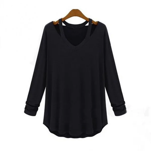 Arrival Women Loose Casual Trendy Shirt Off Shoulder Long Sleeve V-Neck Tops Blouse Plus Size S-5XL 3 Colors