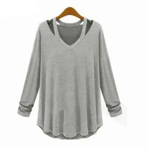 Arrival Women Loose Casual Trendy Shirt Off Shoulder Long Sleeve V-Neck Tops Blouse Plus Size S-5XL 3 Colors