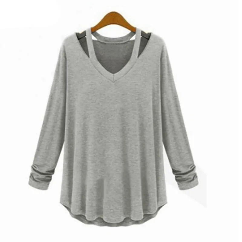Arrival Women Loose Casual Trendy Shirt Off Shoulder Long Sleeve V-Neck Tops Blouse Plus Size S-5XL 3 Colors