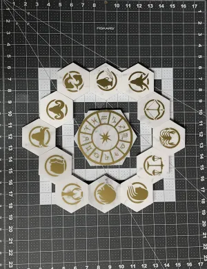 ASTROLOGY, ZODIAC Signs Natural Stone Real Italian Marble Hexagonal Coasters Set with Cork Backing - Set of 13