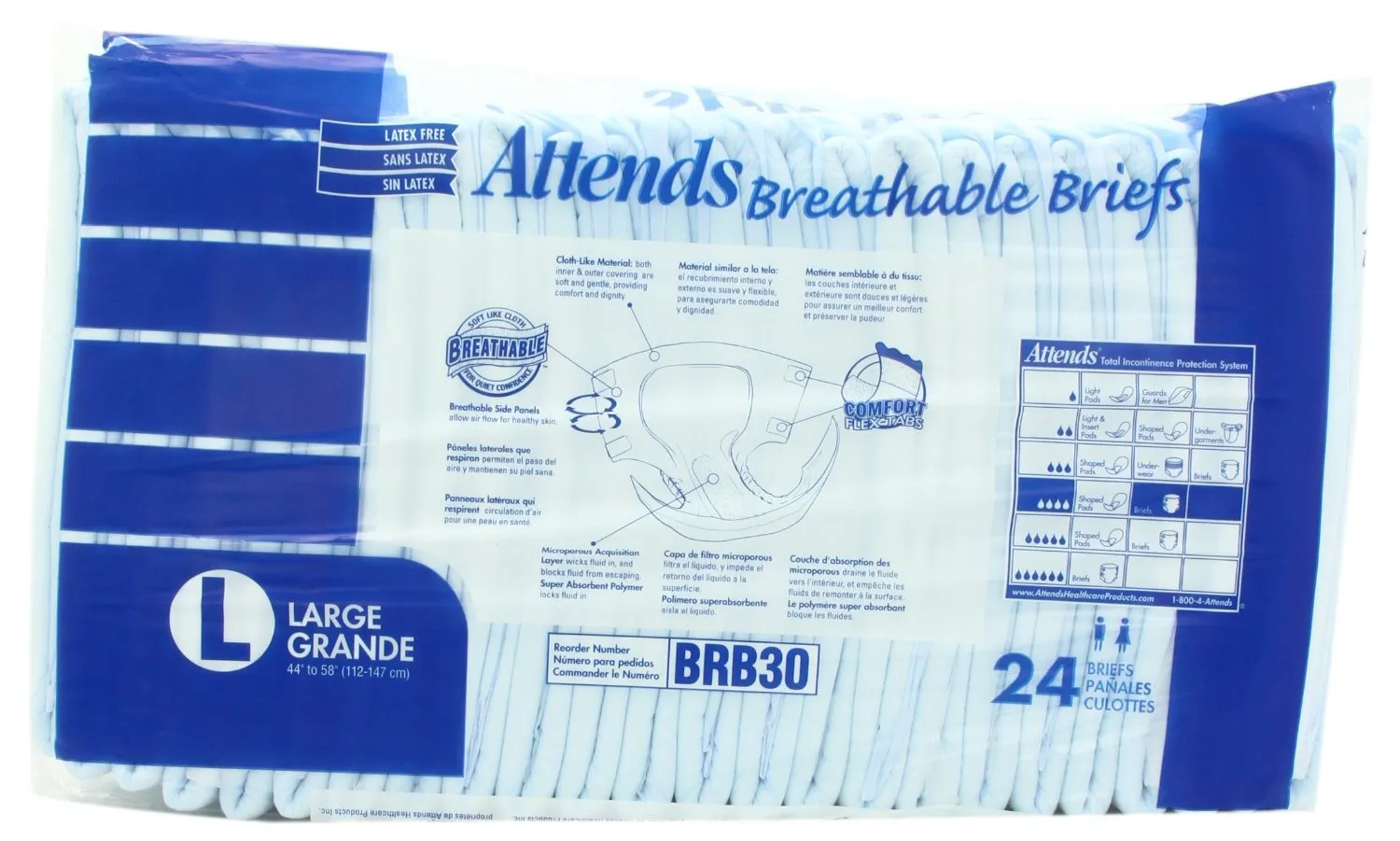 Attends BRB30 Breathable Adult Briefs, Heavy Abs, Large 44-58, PK/24