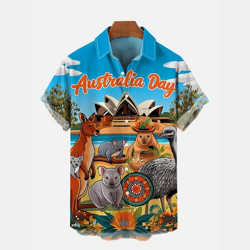 Australia Day Koalas And Kangaroos Printing Short Sleeve Shirt
