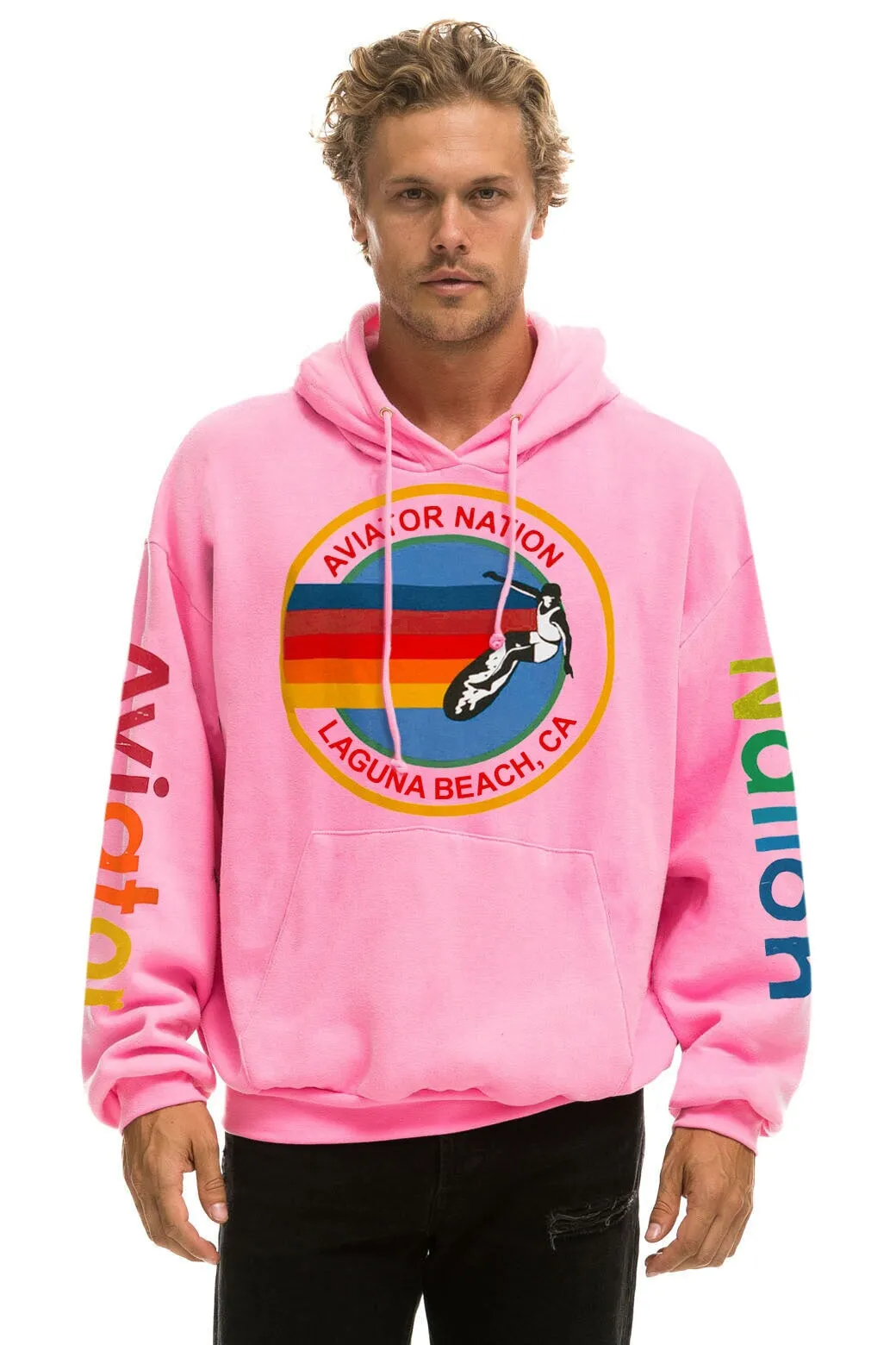 AVIATOR NATION LAGUNA BEACH RELAXED PULLOVER HOODIE - NEON PINK