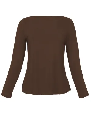 Bamboo Boat Neck Long Sleeve Tee - Cocoa