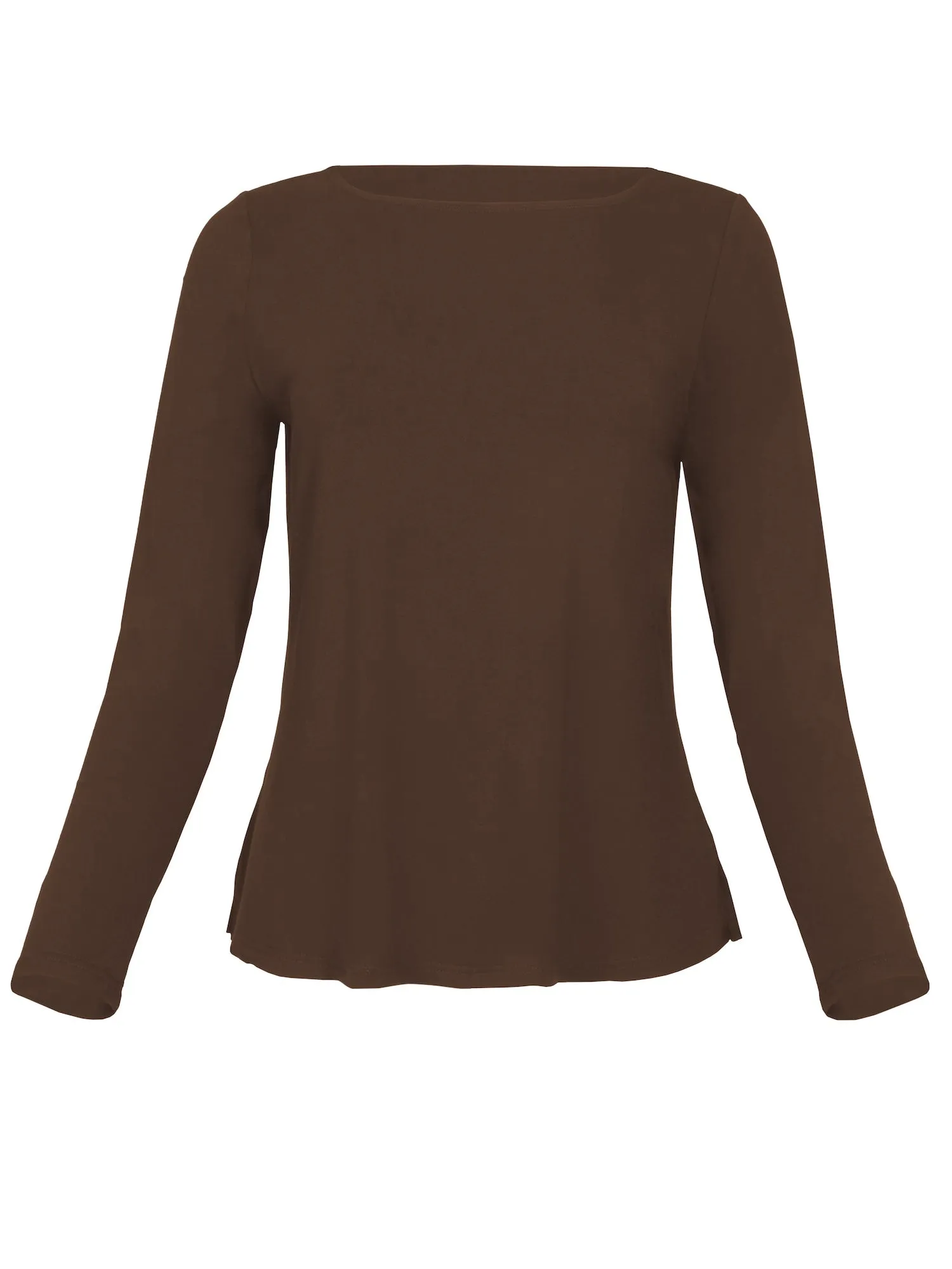 Bamboo Boat Neck Long Sleeve Tee - Cocoa