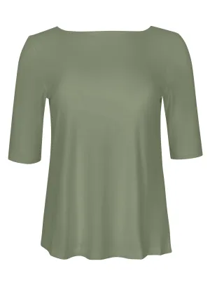 Bamboo Boat Neck Mid Sleeve Tee - Eucalyptus