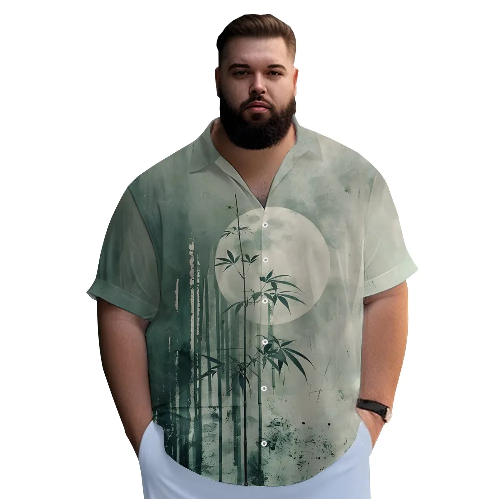 Bamboo Forest Printed Slub Linen Short Sleeve Shirt 2406000702