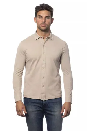 Beige Cotton Men Shirt