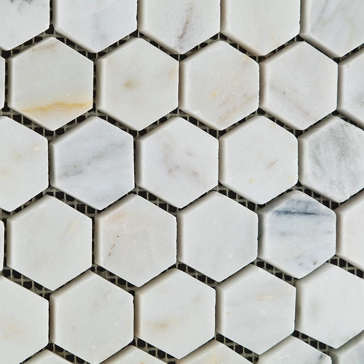 Bianco Venatino Carrara White Carrera Marble Polished 1.25 inch (1 1/4") Hexagon Mosaic Tile - Lot of 50 Sheets