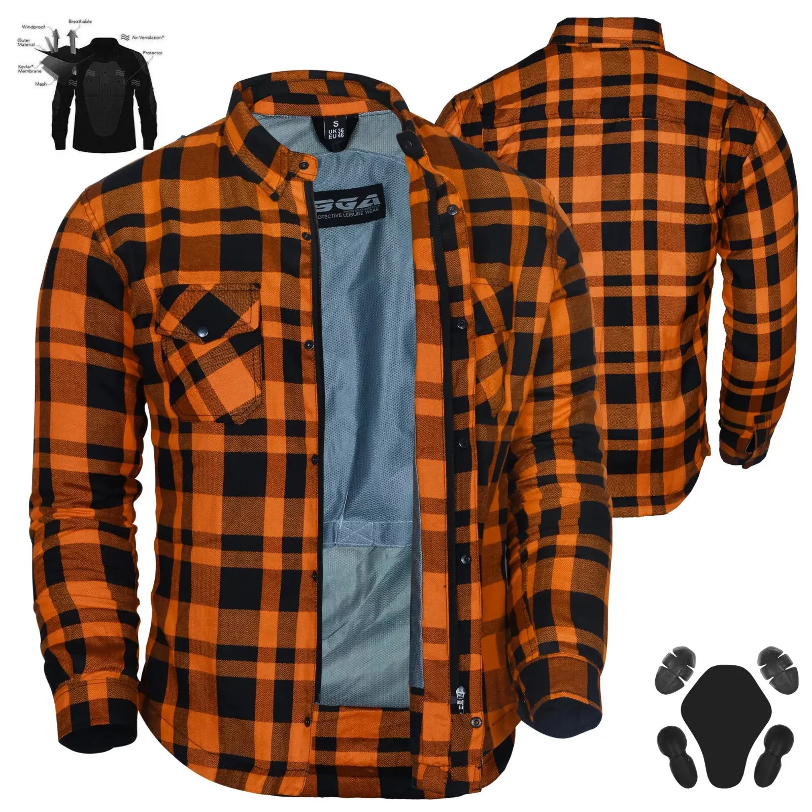 Bikers Gear Australia Exo Rider Lined with Kevlar Protective Motorcycle Shirt Orange