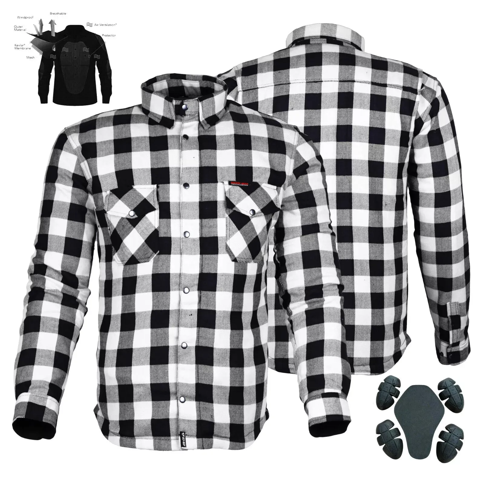 Bikers Gear Australia Exo Rider Lined with Kevlar Protective Motorcycle Shirts Black / White