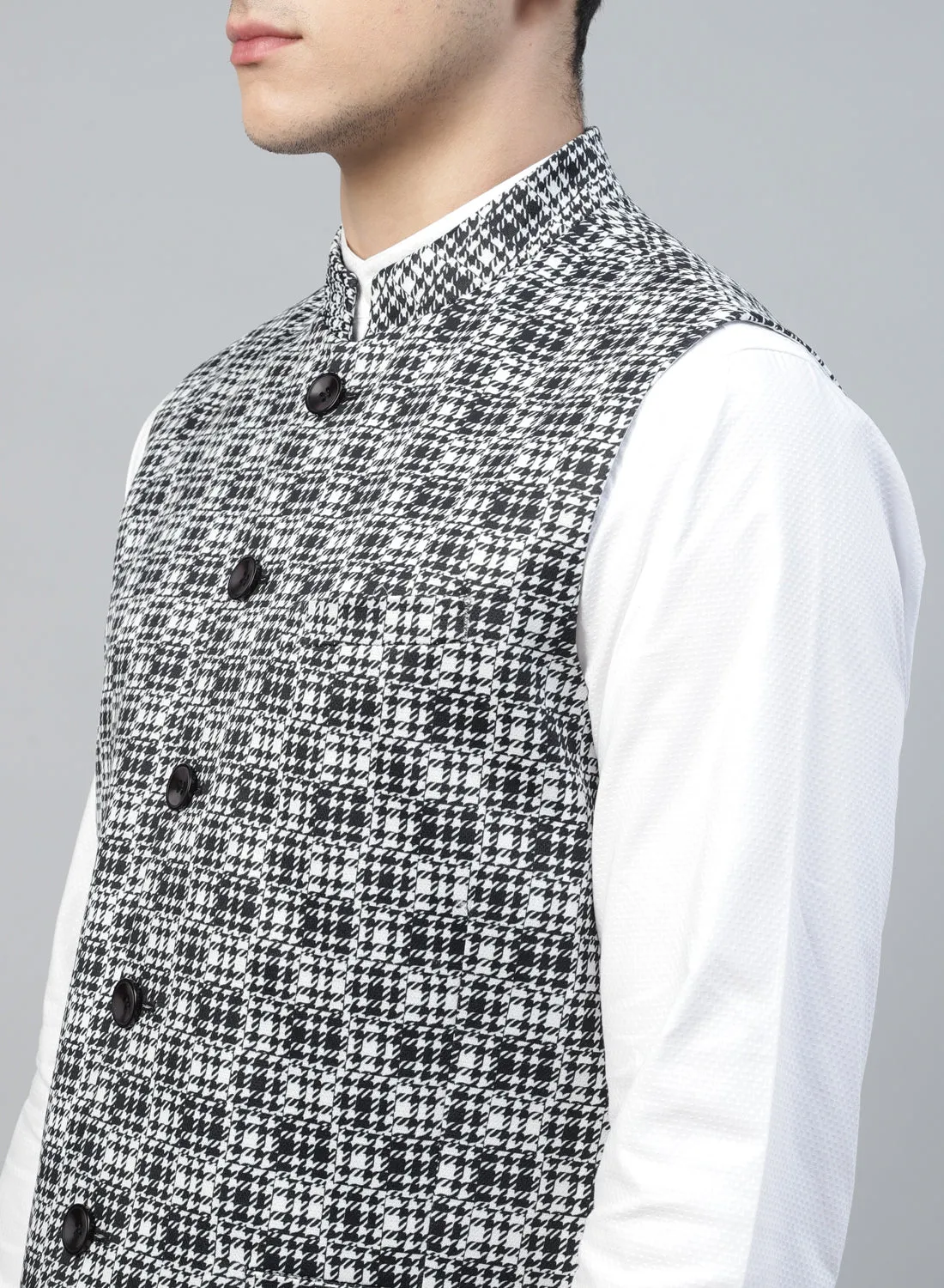 Black & White Uncrushable Printed Nehru Jacket