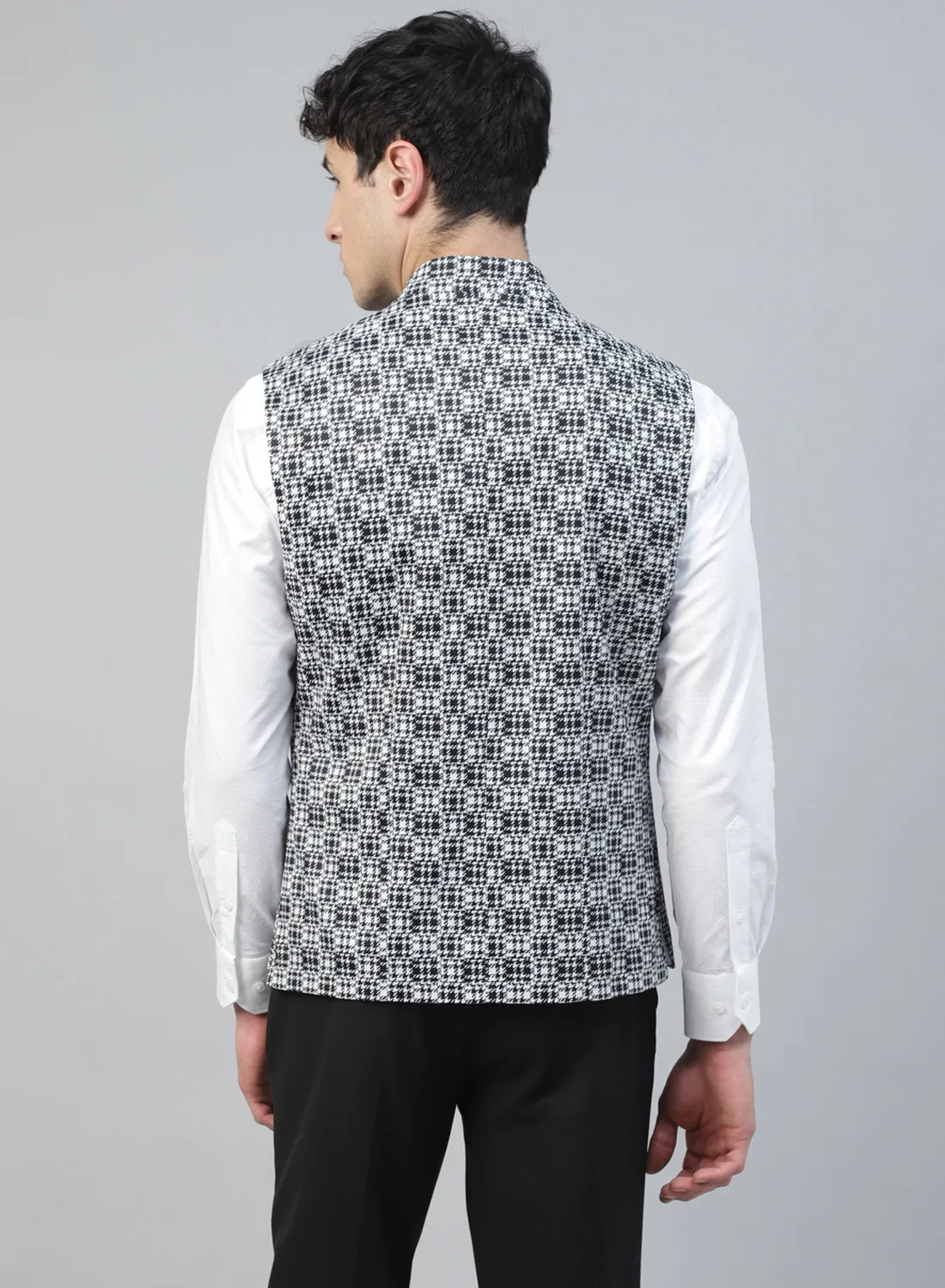 Black & White Uncrushable Printed Nehru Jacket