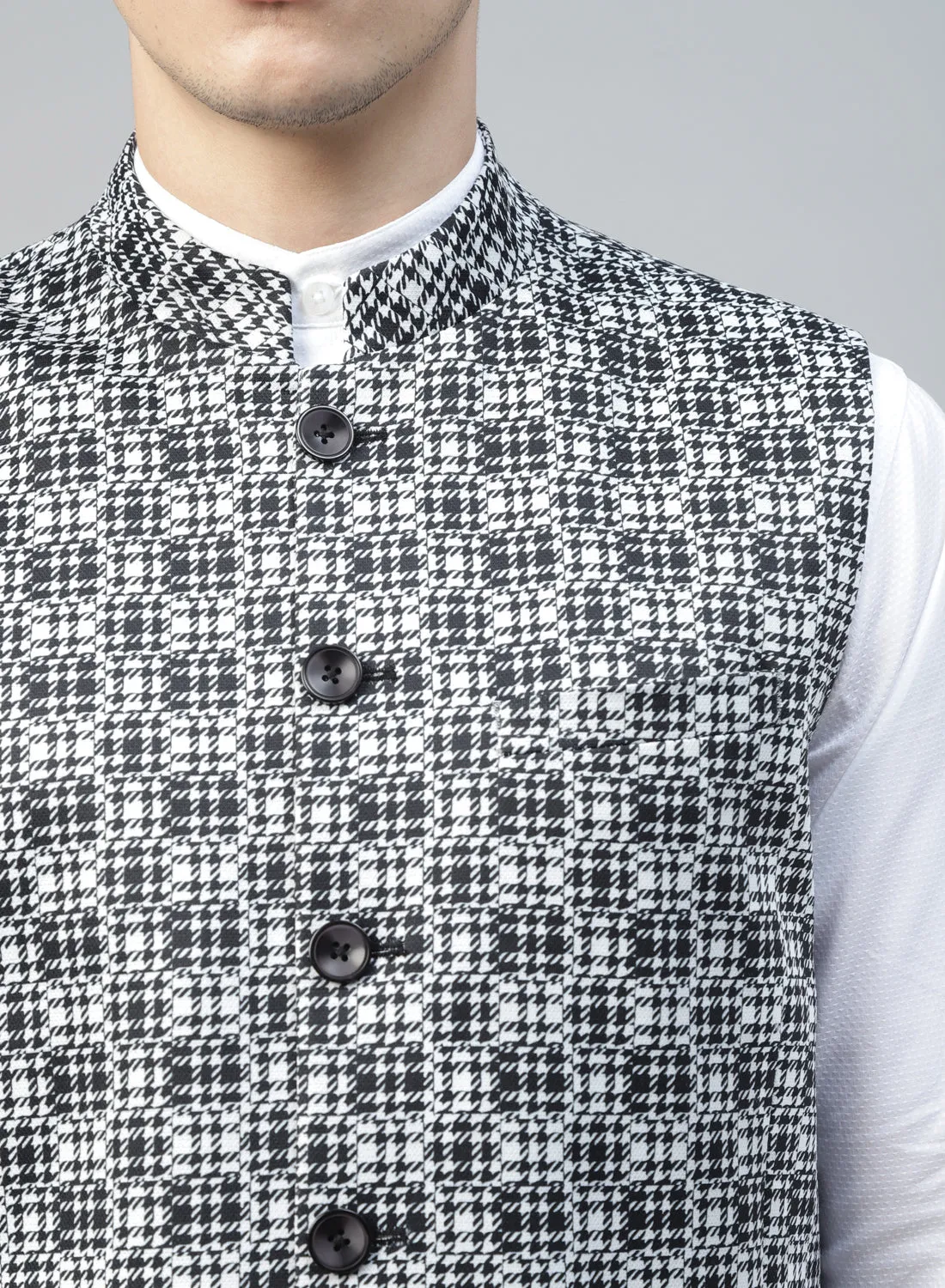 Black & White Uncrushable Printed Nehru Jacket