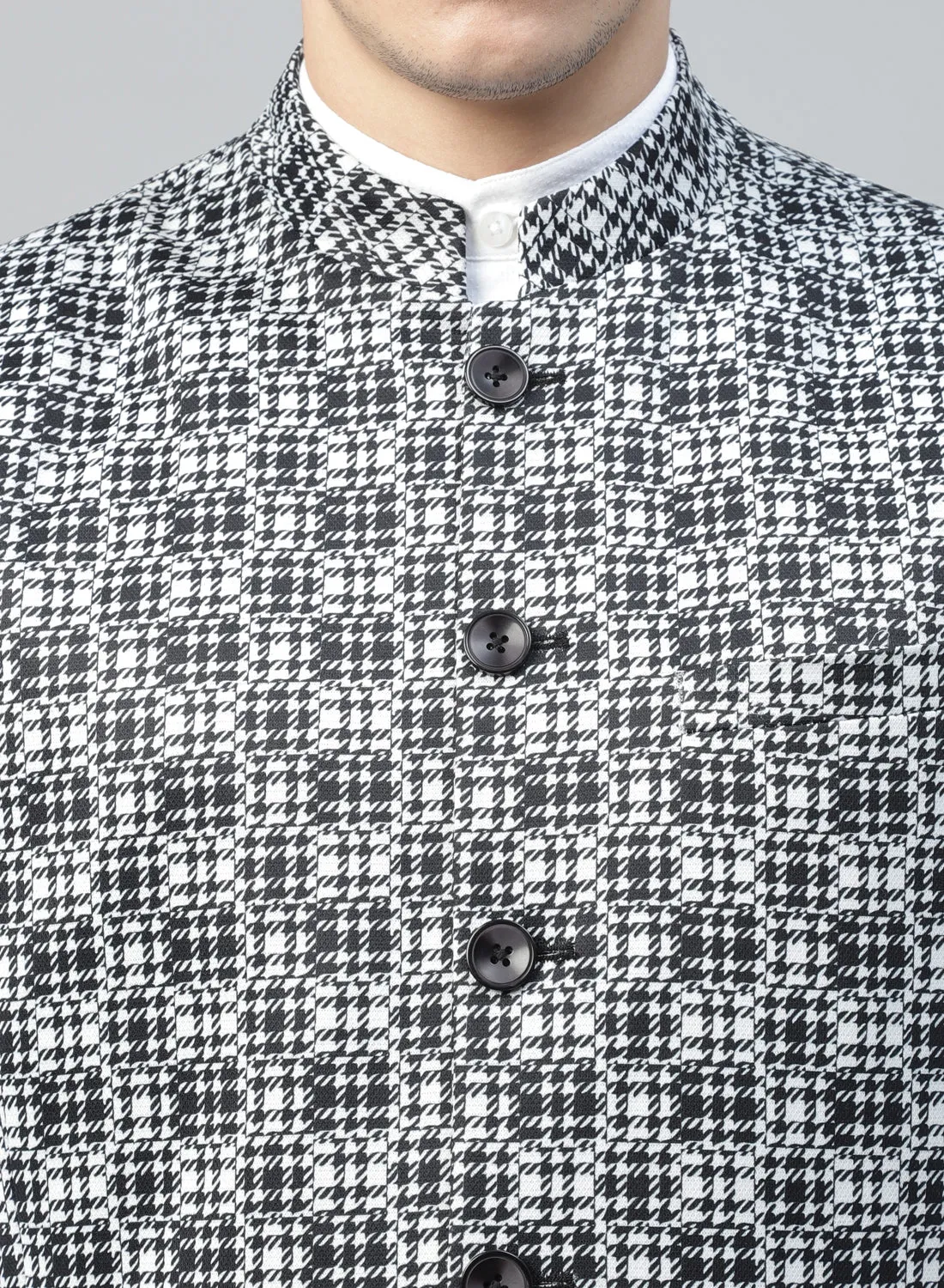 Black & White Uncrushable Printed Nehru Jacket