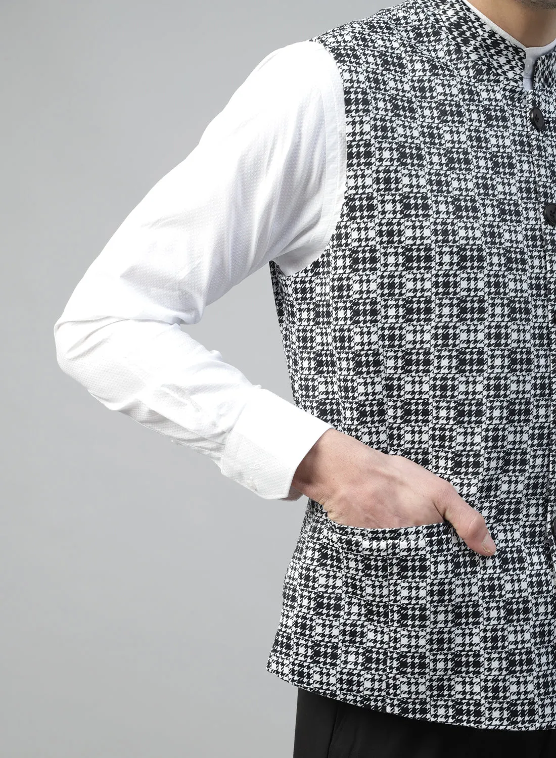 Black & White Uncrushable Printed Nehru Jacket