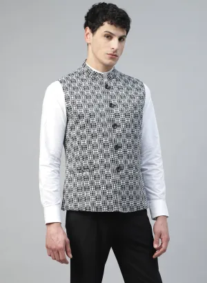 Black & White Uncrushable Printed Nehru Jacket