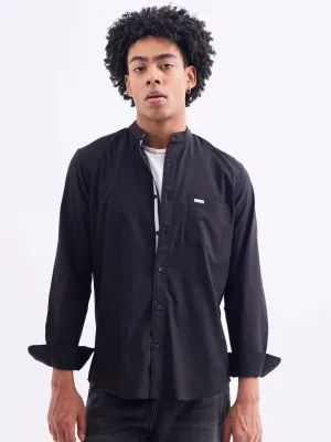 Black Chinese Collar Slim Fit Shirt