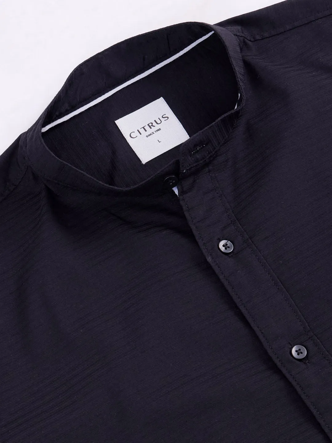 Black Chinese Collar Slim Fit Shirt