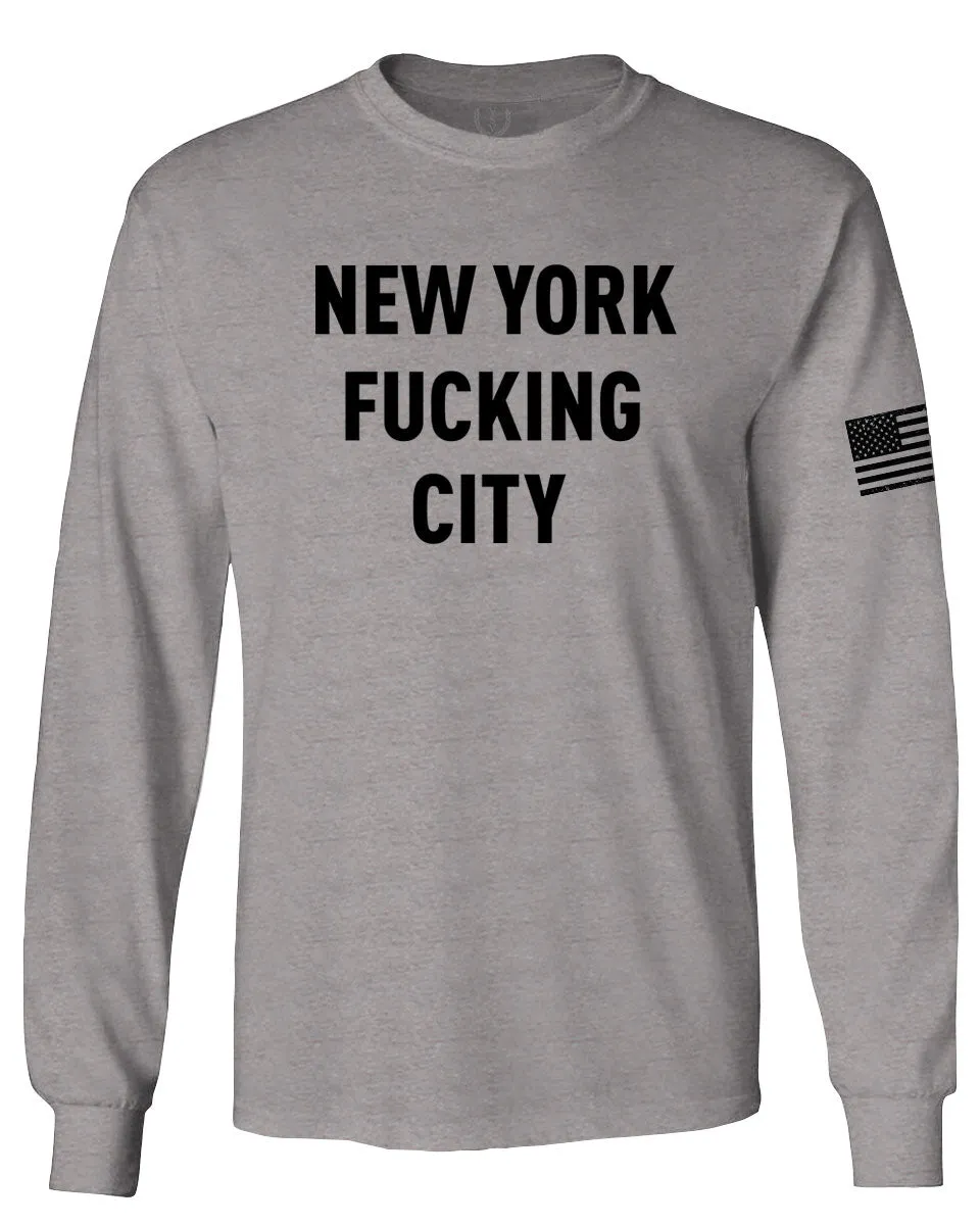 Black Fonts New York Fucking City NYC American Flag America Cool Street mens Long sleeve t shirt