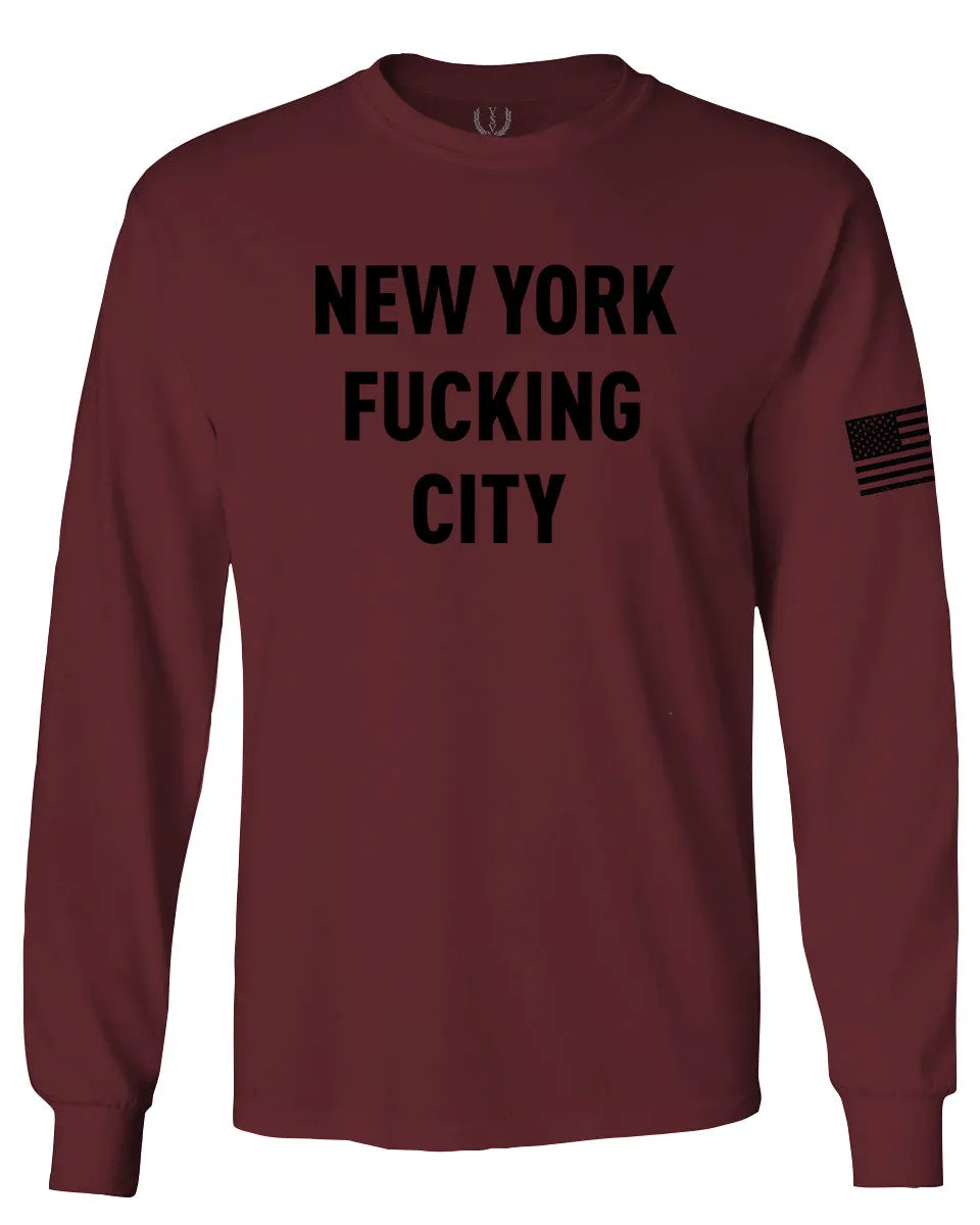 Black Fonts New York Fucking City NYC American Flag America Cool Street mens Long sleeve t shirt