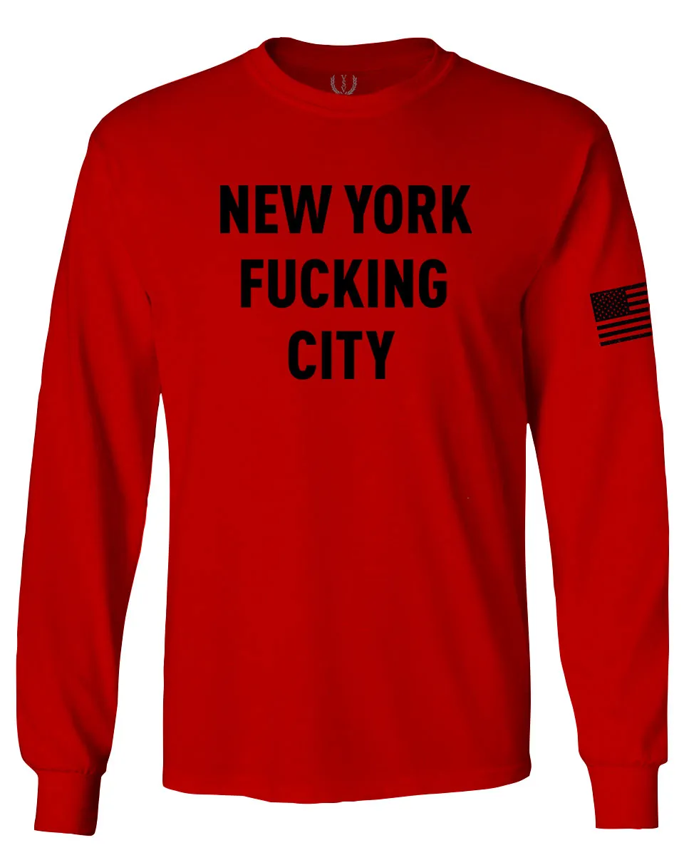 Black Fonts New York Fucking City NYC American Flag America Cool Street mens Long sleeve t shirt