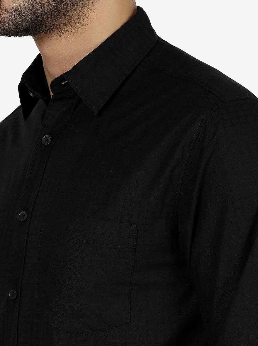 Black Solid Slim Fit Casual Shirt | Greenfibre