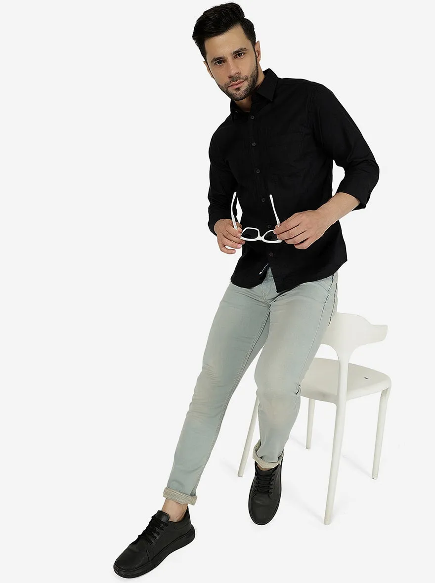 Black Solid Slim Fit Casual Shirt | Greenfibre